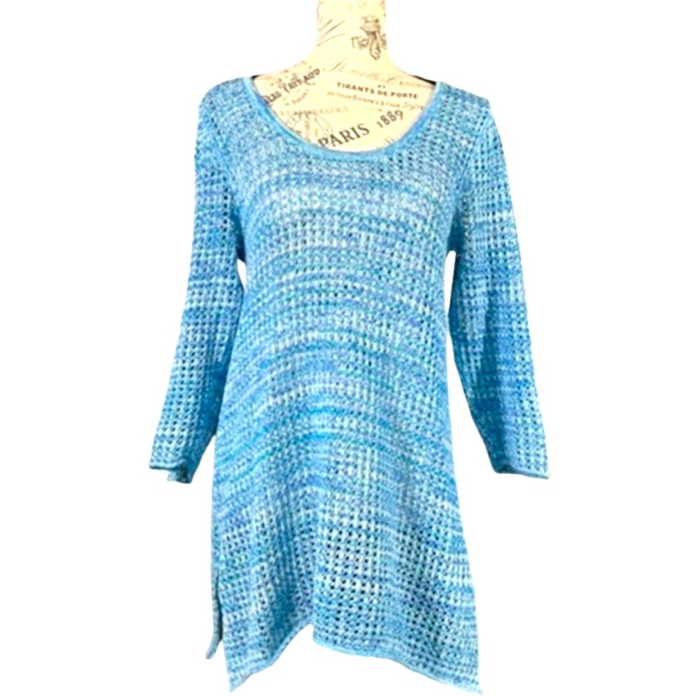 JEANNE PIERRE melange turquoise loos knit sweater/ tunic